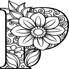 A flower and letter coloring page. alphabet letter with flower art work coloring pages background is a flower pattern.