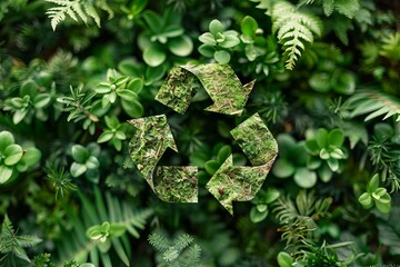Recycling symbol with plants around it