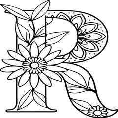A flower and letter coloring page. alphabet letter with flower art work coloring pages background is a flower pattern.
