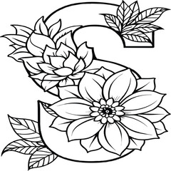 A flower and letter coloring page. alphabet letter with flower art work coloring pages background is a flower pattern.