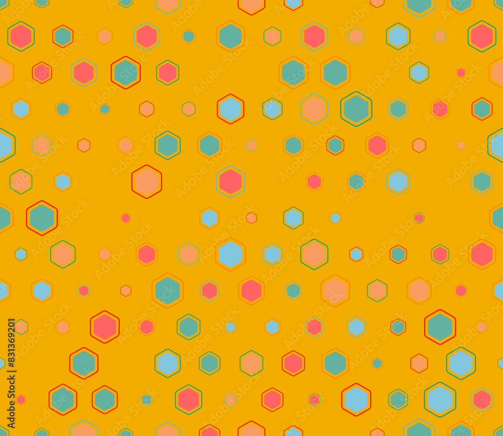 Aufkleber hexagon background. multicolored geometric elements of varied sizes. rounded hexagons mosaic cells w