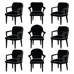 Set of Chair icon in line style black vector on white background