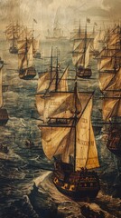 Epic Naval Battle in Stormy Seas During Age of Sail