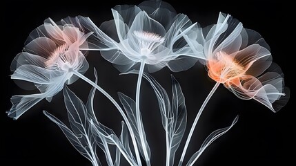 A unique and captivating visual representation of a bouquet of flowers, revealing hidden details through X-ray technology.