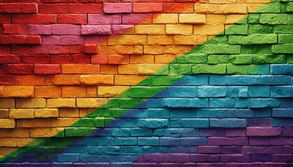 Fototapeta premium texture of a brick wall painted in the colors of the lgbt flag