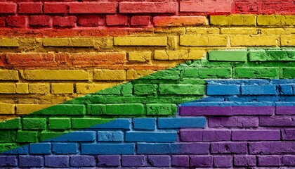 Fototapeta premium texture of a brick wall painted in the colors of the lgbt flag