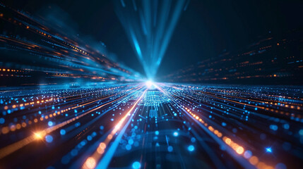 Digital background for tech, AI and neural networks. High speed lights representing audio, graphics and data transfer concept