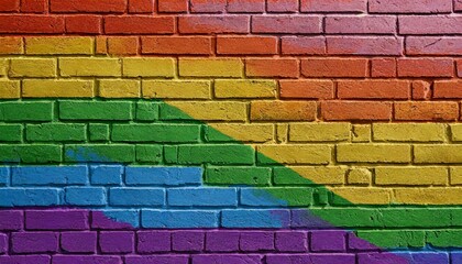 texture of a brick wall painted in the colors of the lgbt flag