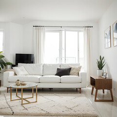 Fototapeta premium modern living room interior design with white sofa