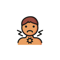 Man suffering from cough. Flat thin line illustration. Sore throat, suffocation, difficulty swallowing. Flu and symptoms concept. For health, medicine, illness