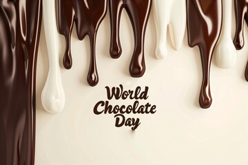 Elegant mockup for world chocolate day with flowing dark and white chocolate