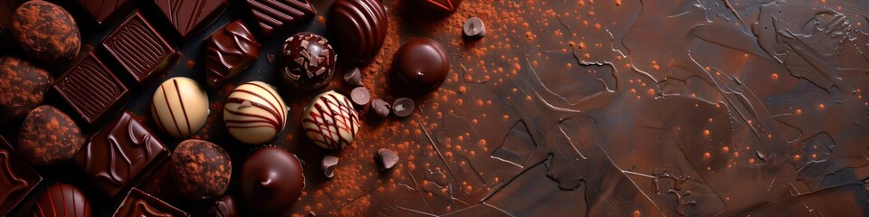 Assorted gourmet chocolates on a dark backdrop, capturing the essence of world chocolate day - Powered by Adobe