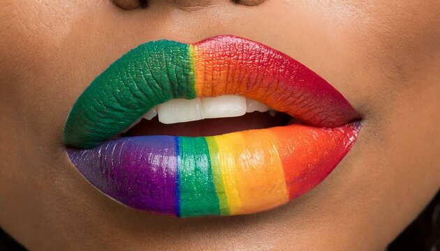 lips closeup with lipstick color of lgbt flag - Powered by Adobe