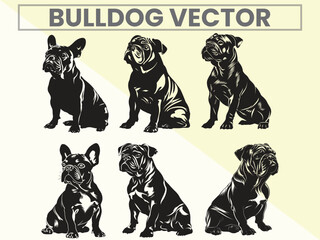 Black silhouette set of Bulldog for Bulldog Lover.