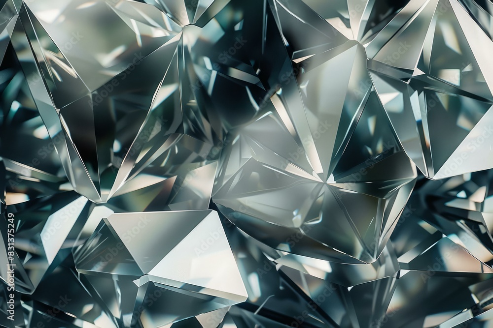 Poster contemporary 3d geometric abstract crystal background with polyhedron shapes and shiny facets. perfe