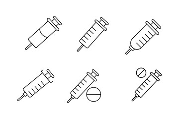 Medical Syringes and Vaccination Equipment Vector Icons Set