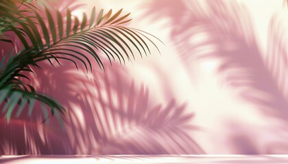 Blurred shadow from palm leaves on a pink wall, Minimal abstract background for spring and summer product presentation, tropical backdrop, seasonal design inspiration