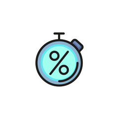 Stopwatch and percentage sign line icon. Timer, percent, interest. Finance concept. Can be used for topics like startup, investment, banking
