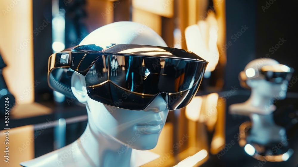 Poster A mannequin is displayed wearing a pair of sleek futuristic goggles.