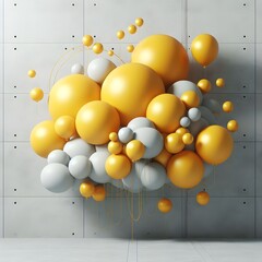 Beautiful balloons white and gold color decor on holiday as a backdrop, festive wall with balloons,lots of colored balls in a playground ball pool