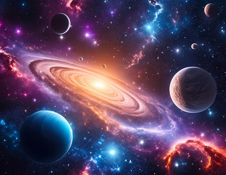 Fototapeta Abstract space background. Galaxy and Nebula, universe with stars and galaxies in outer space. planets of the solar system  beautiful natural high resolution photograph 