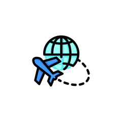 Icon of travel abroad. World, earth, international flight. Adventure concept. Can be used for topics like booking, travel agency, departure