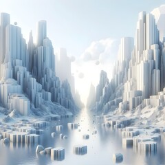 Amidst a winter wonderland, the towering skyscrapers of a metropolis stretch towards the snowy sky, as airplanes dance among the cityscape in a graceful display of modern marvel ,A cityscape with some