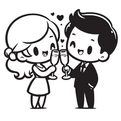 Couple Cartoon Celebrating Vector