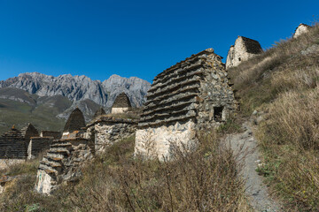 Necropolis near settlement Dargavs. Dargavs Village: City of the Dead. North Ossetia - Alania Republic, Russia.