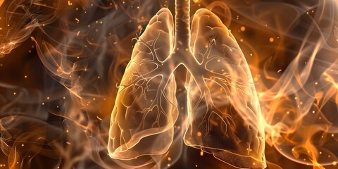 Closeup of a human lung with pneumonia illustrating the impact of the disease on the bodys recovery process. Concept Human Lung, Pneumonia, Disease Impact, Recovery Process, Medical Illustration