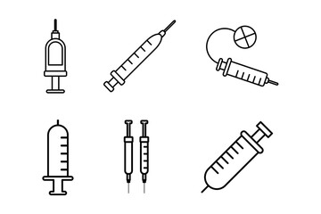 Medical Syringes and Vaccination Equipment Vector Icons Set