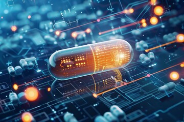 Cuttingedge digital healthcare innovation concept utilizing futuristic technology and artificial intelligence for precision medicine and patient care monitoring