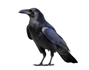 Fototapeta premium Full size black crow bird isolated cutout on transparent