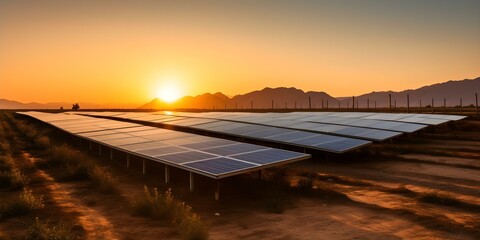 Harnessing Solar Energy for Electricity Generation on a Desert Farm Using Solar Panels. Concept Solar Energy, Electricity Generation, Desert Farm, Solar Panels
