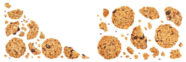 Granola cookie isolated on white background with full depth of field. Top view with copy space for...