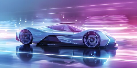 Nighttime showcase of a sleek and powerful futuristic sports car. Concept Nighttime, Futuristic Sports Car, Sleek Design, Powerful Performance, Showcase