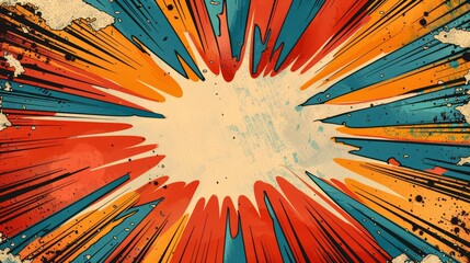 Worms-eye view, superhero birthday invitation, comic book explosion background, vibrant colors, ample blank space for event details, digital 3D render, dynamic composition