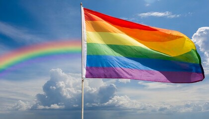 lgbt flag on a background of blue sky with a rainbow
