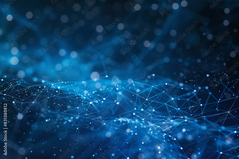 Aufkleber futuristic blue network nodes and connection lines on a dark backdrop
