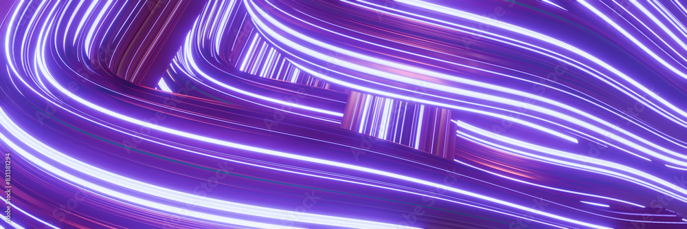 Poster neon lights creating abstract patterns in purple and blue hues.3d rendering