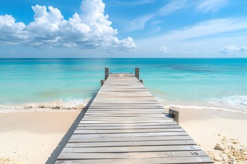 Fototapeta premium Wooden Pier on White Sand Beach with Turquoise Sea