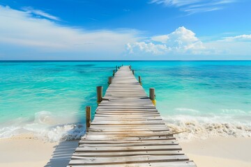 Obraz premium Wooden Pier on White Sand Beach with Turquoise Sea