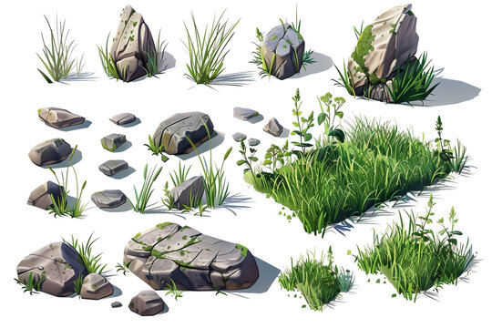 Rocks and Grass on Transparent Background