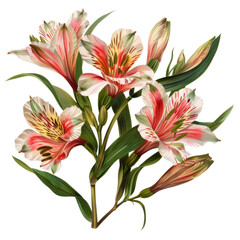Fototapeta premium Lily and flower bouquet illustration in pink and green, depicting natural beauty and floral design