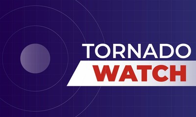 Tornado watch. Blue gradient abstract background with text and grid. News headline concept. Weather notification banner.