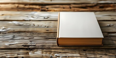 "Blank Hardcover Book on Wooden Table: Ideal for Displaying Your Custom Cover Design". Concept Book Design, Custom Cover, Wooden Table Display, Blank Hardcover, Design Inspiration