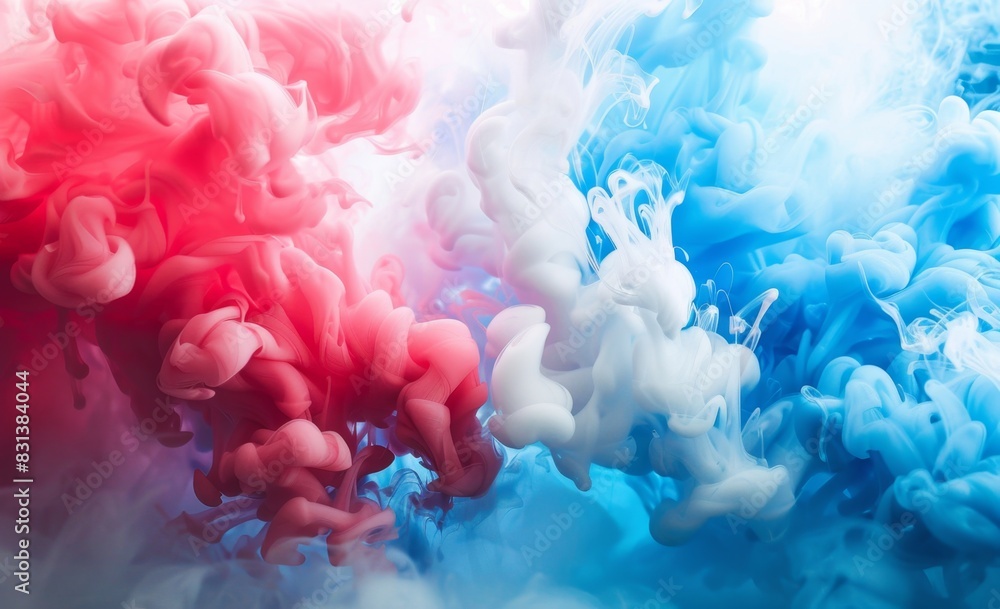 Poster red, white and blue ink clouds in water abstract color background generative ai