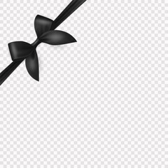 Vector Realistic Silk Black Gift Ribbon, Satin Bow for Greeting Card, Gift, Isolated. Bow Design Template, Concept for Birthday, Christmas Presents, Gifts, Invitation, Box