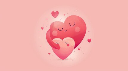logo, a pink heart hugging another pink love symbol, pastel color palette, pink background