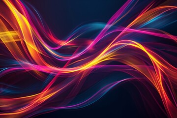 Futuristic Graphic Concept, Colorful Glowing Lines on Black Background with Copy Space. Glowing Golden Geometric Design in Line Form